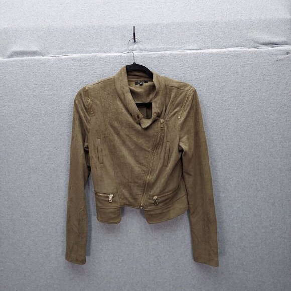 Privy Hunter Green Faux Suede Lightweight Moto Jacket Size Small - Picture 1 of 4